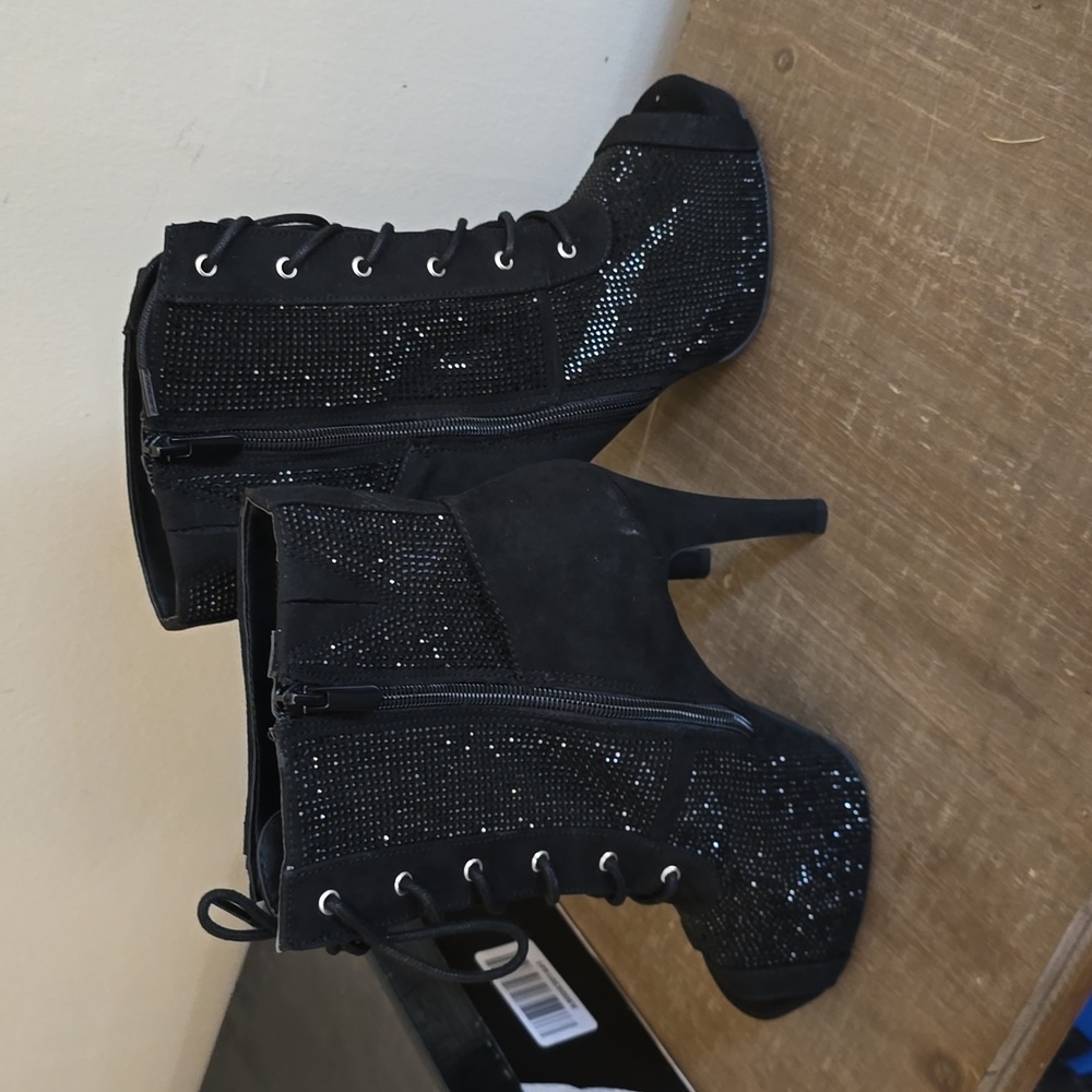 Torrid Pointed Heel Laceup Bootie - Black Rhinestone - Picture 5 of 6